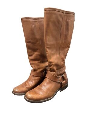 FRYE Women's Phillip Harness Cognac Brown Soft Vintage Leather Riding Boots